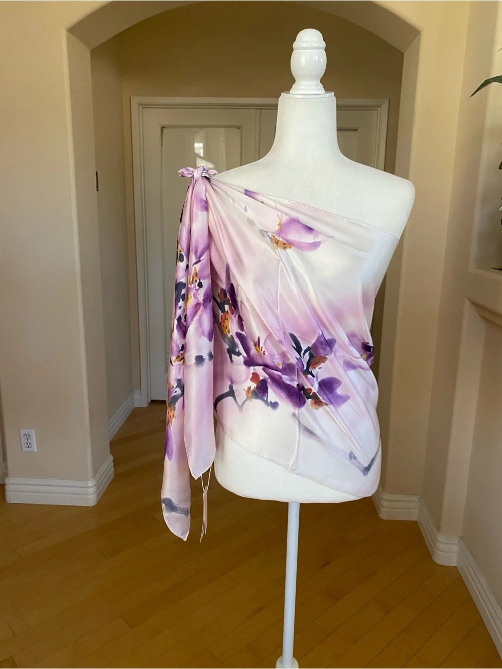 Handmade 100% Silk Lavender Floral Wrap Scarf Top